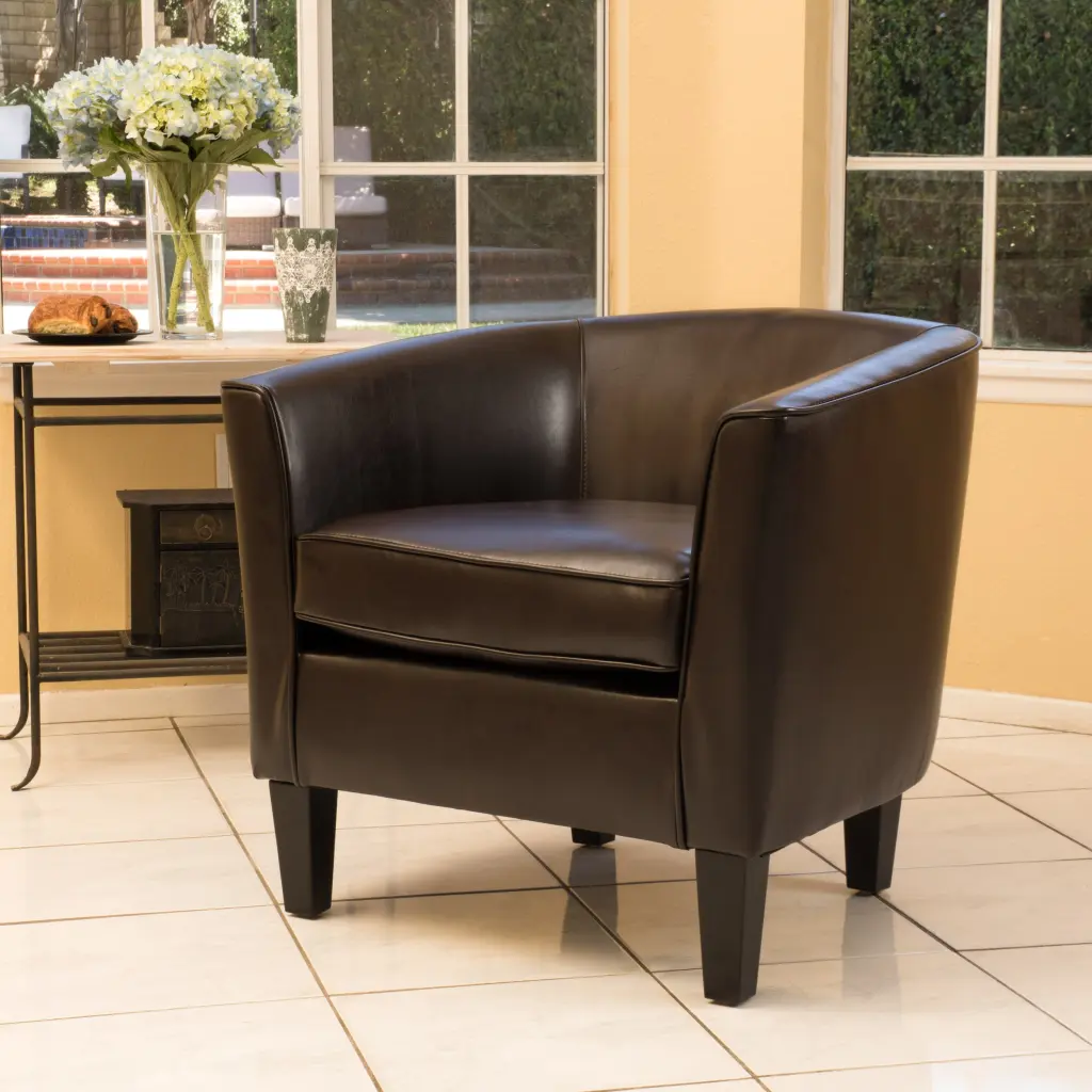 Club Chair Brown PU Leather Comfortable Lounge Chair Living Room nh-ihave