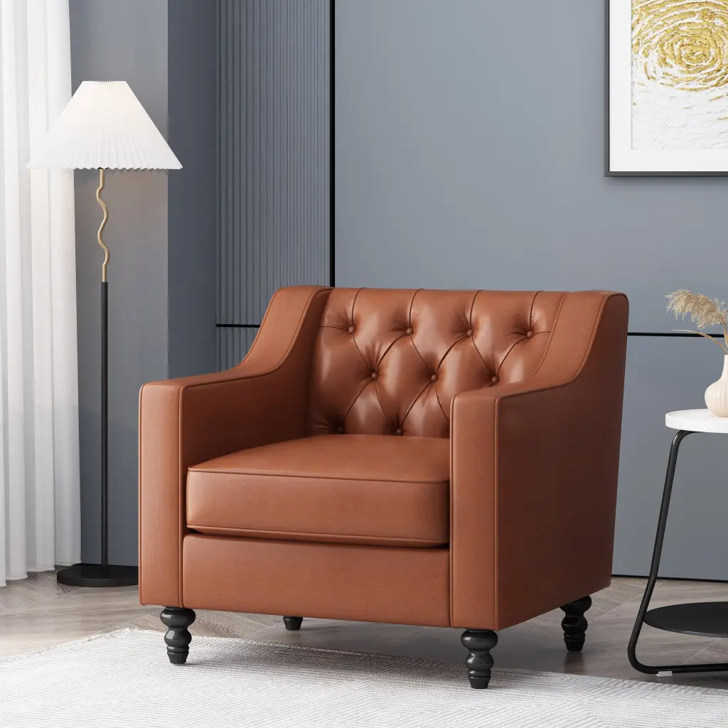 Club Chair Light Brown Pu Leather Modern Accent Chair Living Room nh-ihave