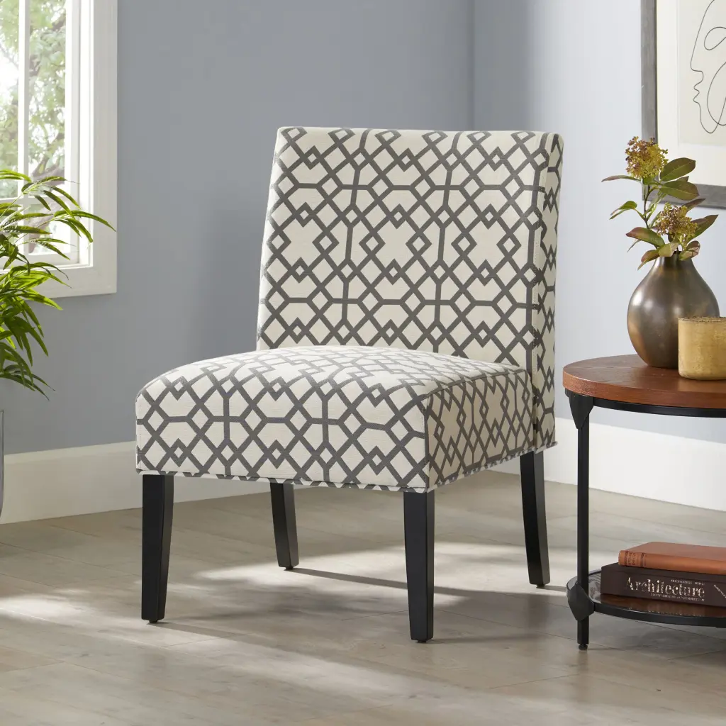 Accent Chair Grey Ivory Fabric Comfortable Living Room Chair nh-inmax