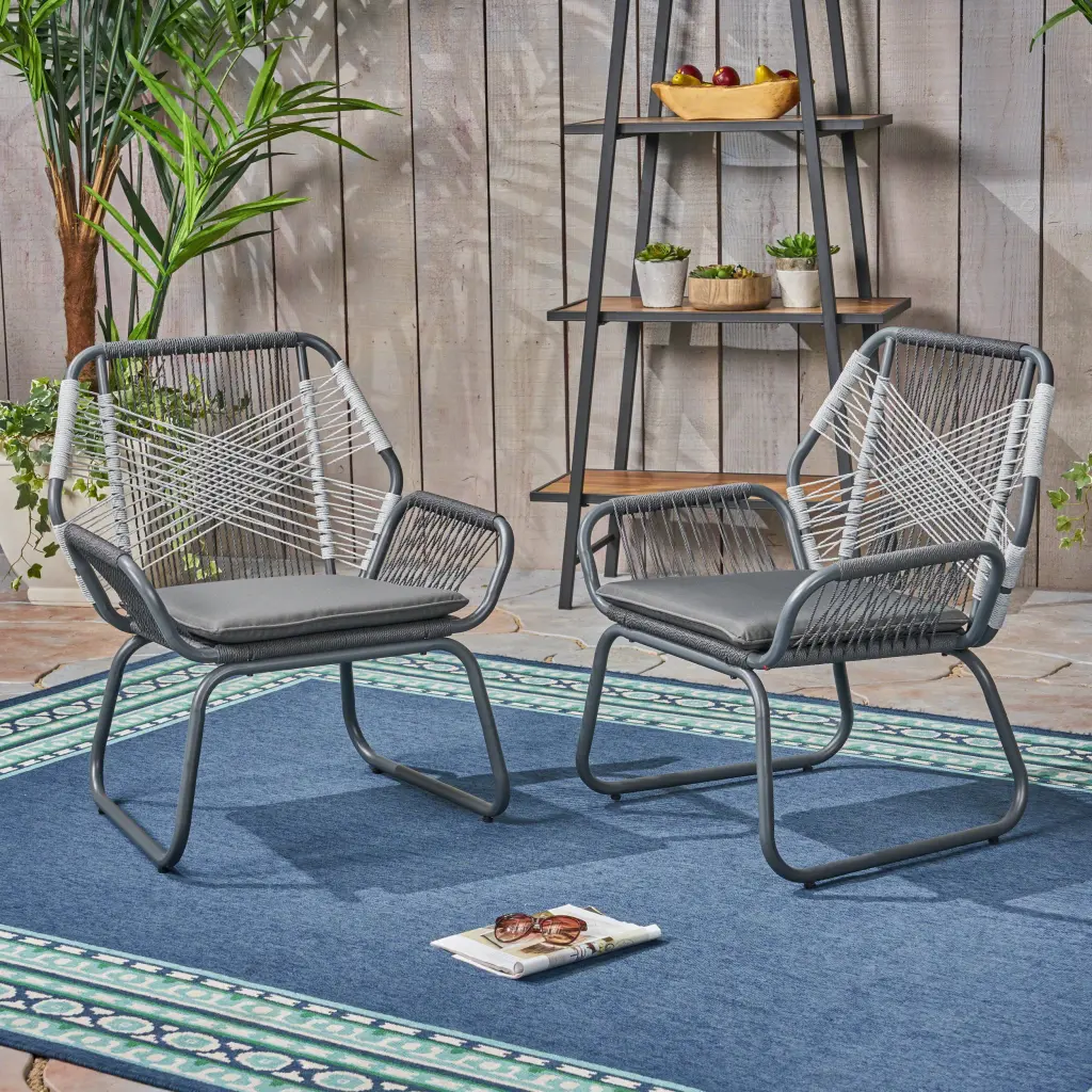 Idaho Club Chair Gray Woven Rope Accent Chair Living Room nh-kisa