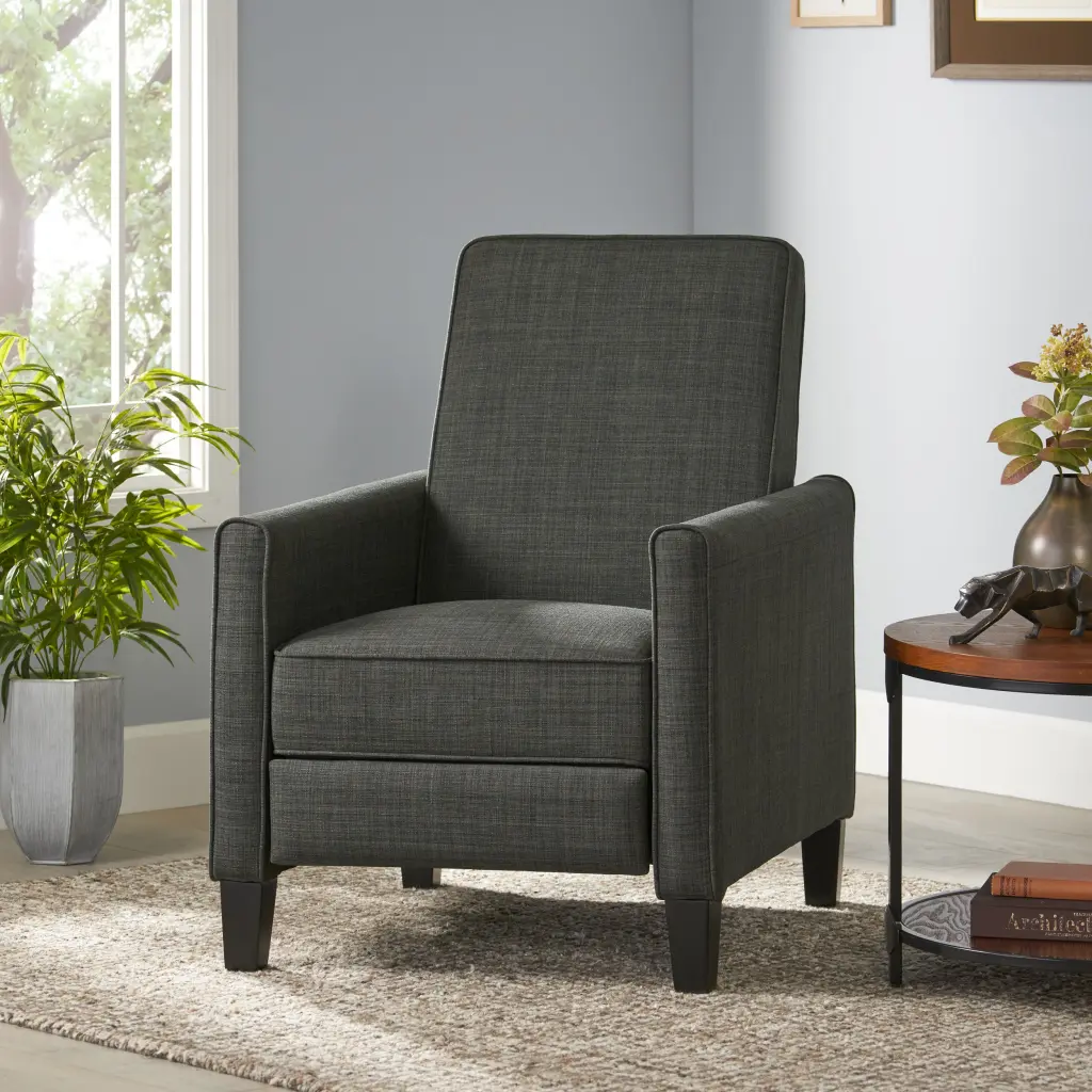 Dark Grey Linen Push Back Chair Elegant Home Decor Grey Fabric Upholstery nh-ocean furniture