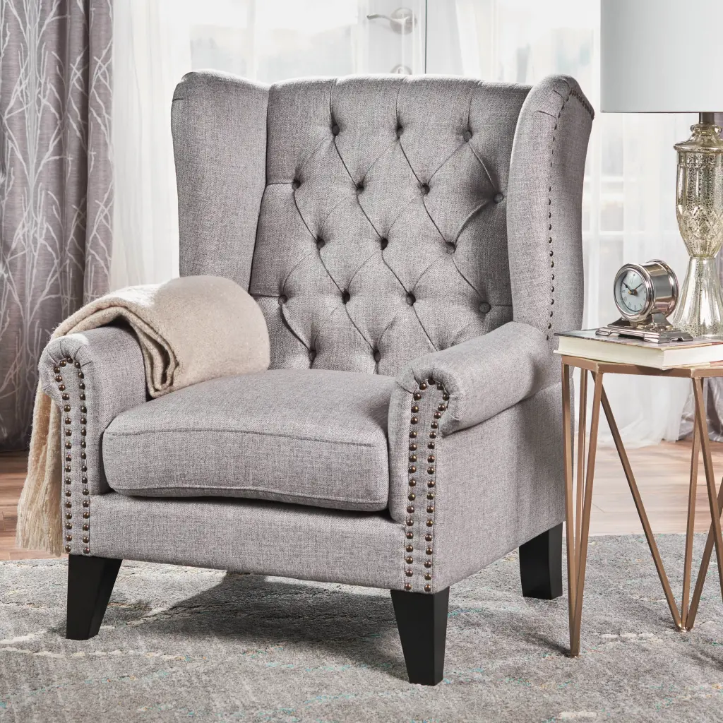 Modern Grey Fabric Accent Chair Living Room or Office nh-perfect home