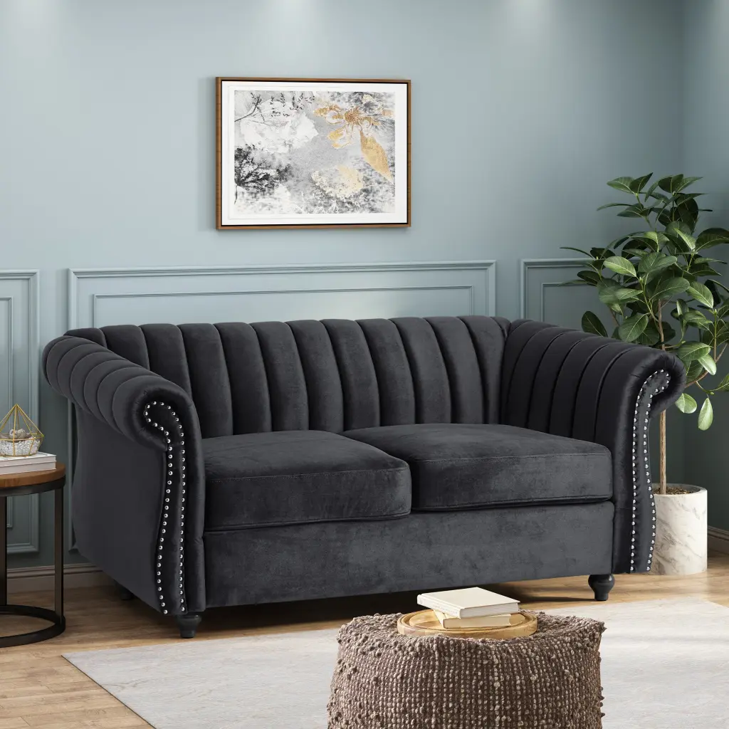 Seat Black Velvet Modern Accent Chair Living Room nh-vivalux