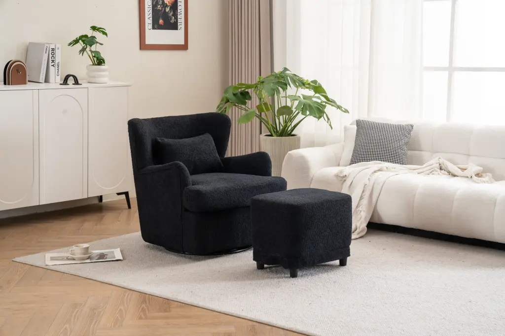 Modern Premium Velvet Swivel Chair 360 Degree Rotation and Round Armrest rnb