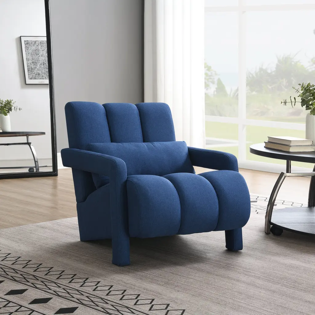 Modern Upholstered Accent Chair Cozy Linen Fabric Pillow rnb