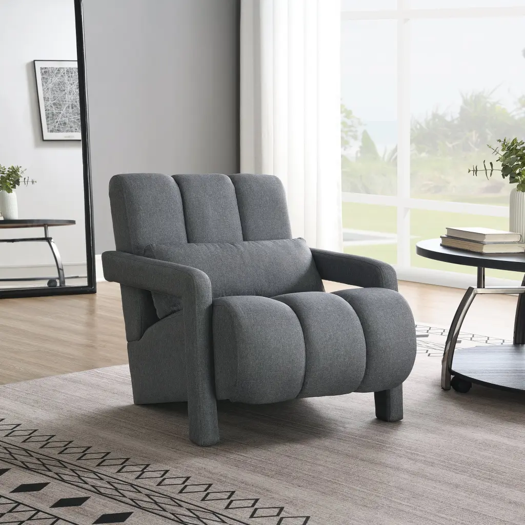Modern Upholstered Accent Chair Cozy Linen Fabric Pillow rnb