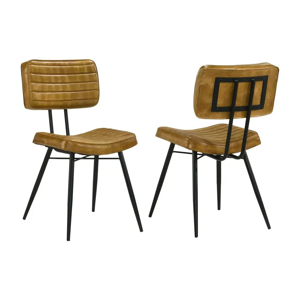 Set 2 Leather Upholstered Side Chairs Camel and Black Solid Black Accent Chairs simple relax