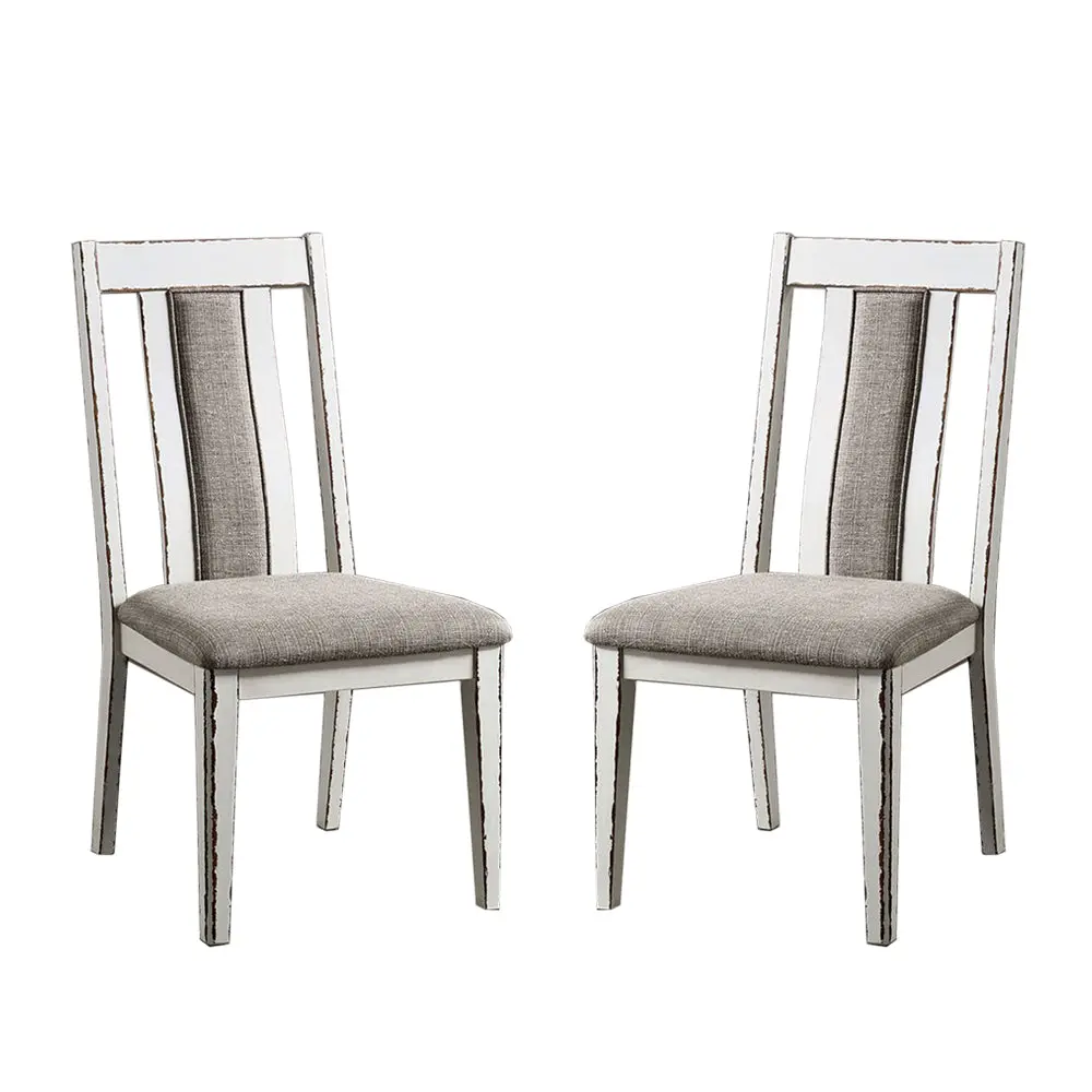 Set 2 Upholstered Side Chairs Weathered White and Warm Gray Finish simple relax
