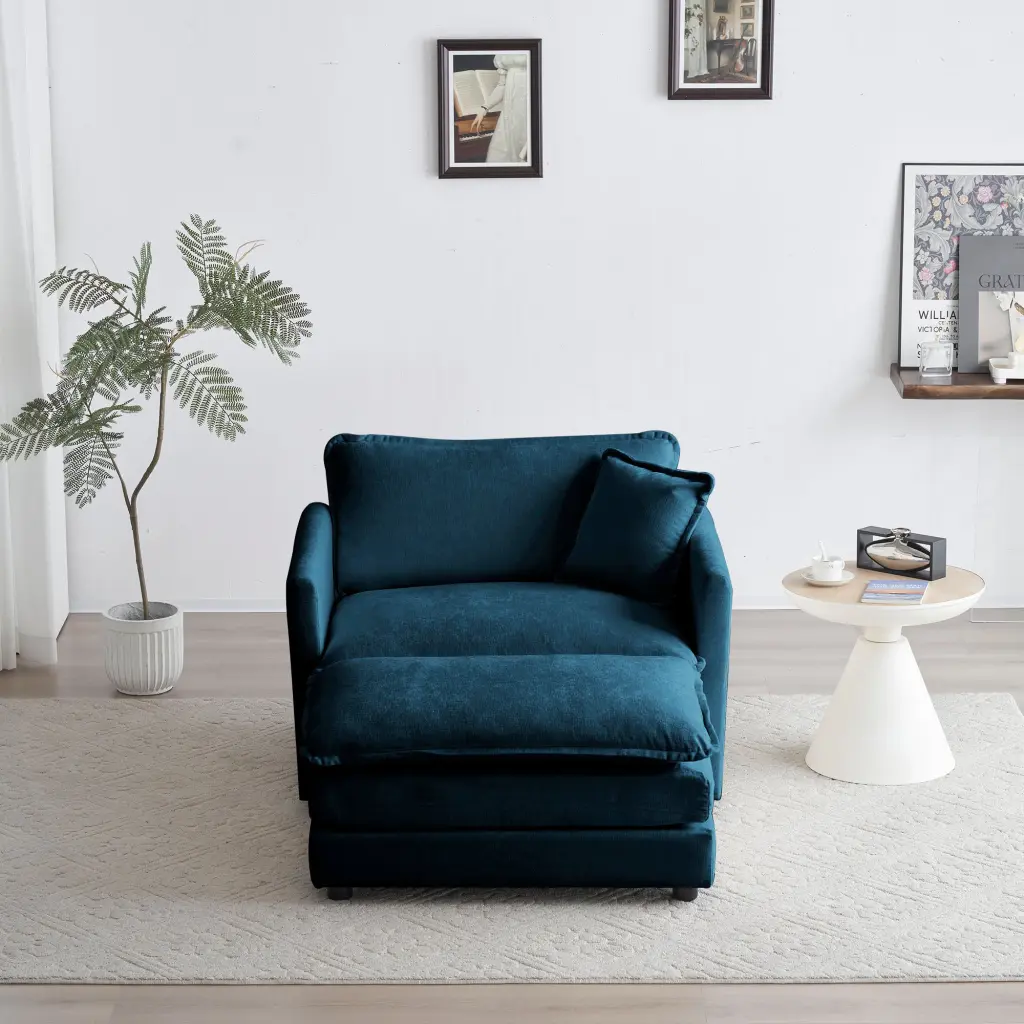 Modern Accent Chair Ottoman Living Room Club Chair Chenille Upholstered ui furniture