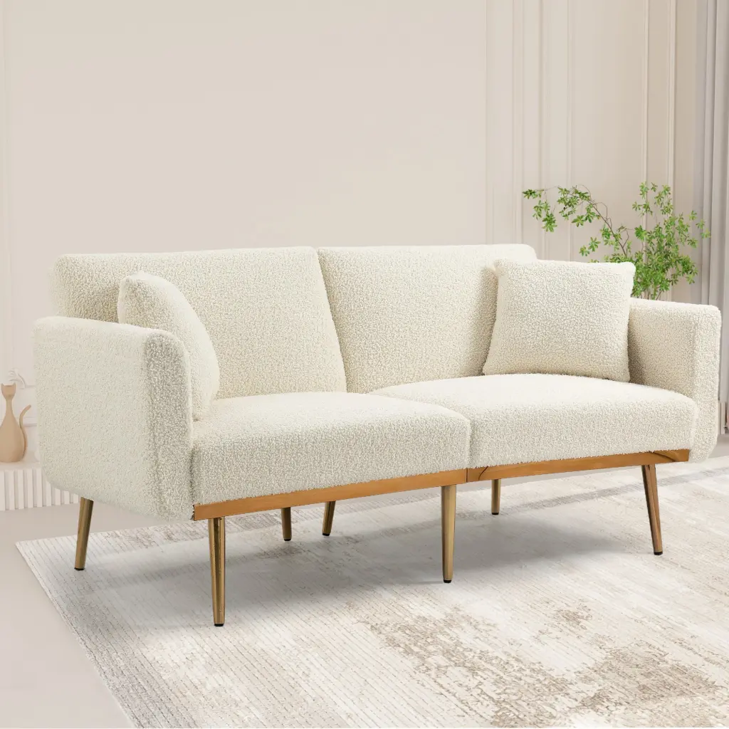 Coolmore Velvet Accent Sofa Metal Feet White Teddy Fabric Small Couch w1539 coolmore