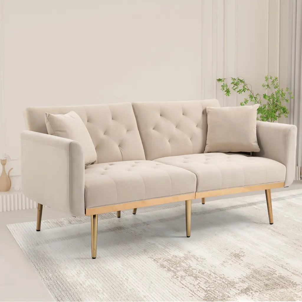 Coolmore Velvet Accent Sofa Metal Feet Beige Polyester w1539 coolmore