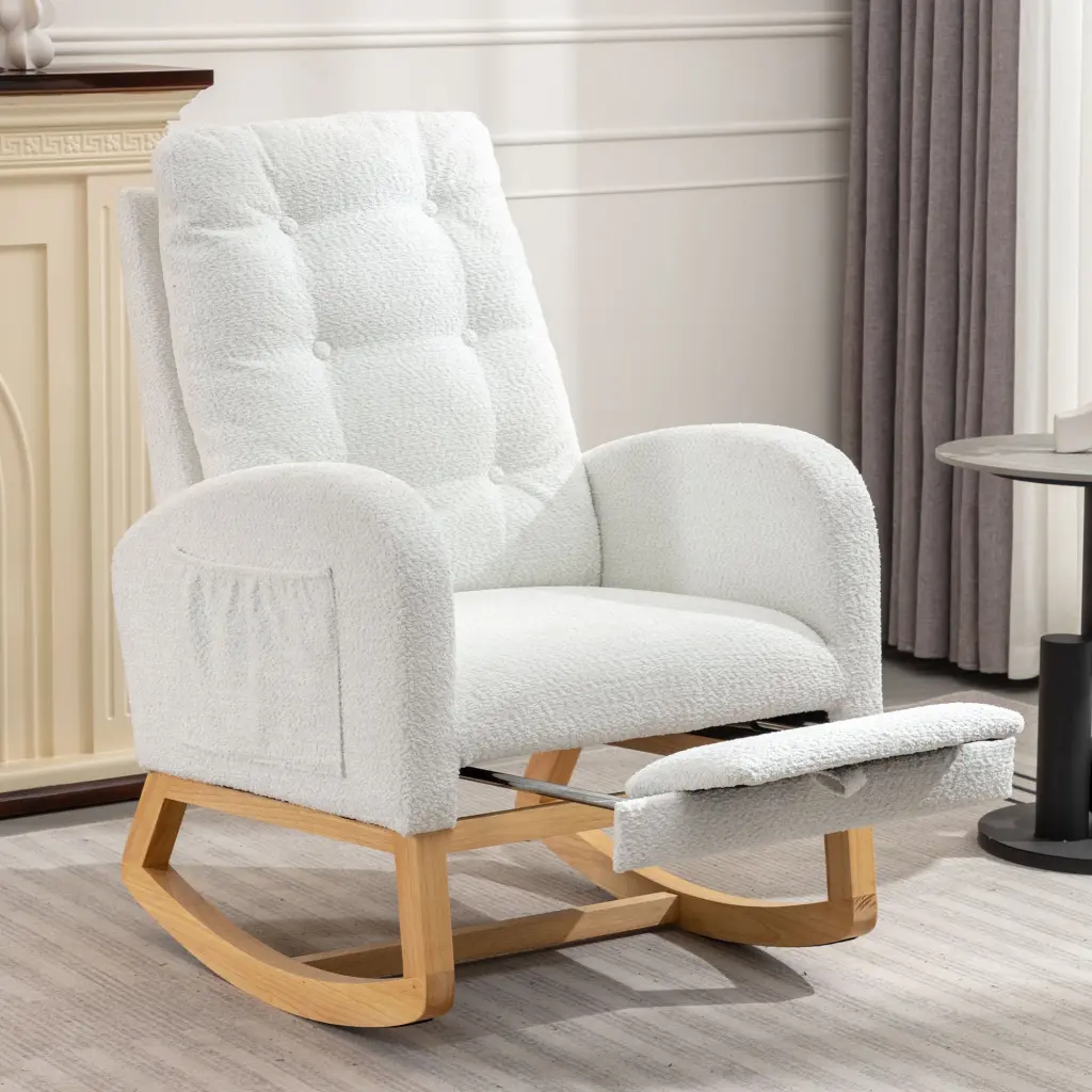 Accent Rocking Chair Footrest High Back Rubber Wood Rocking Legs w2231