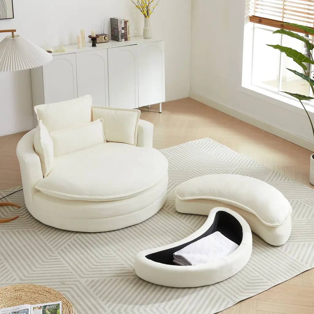 52 Inch Swivel Accent Barrel Modern Beige Sofa Lounge Club Chair welike furniture