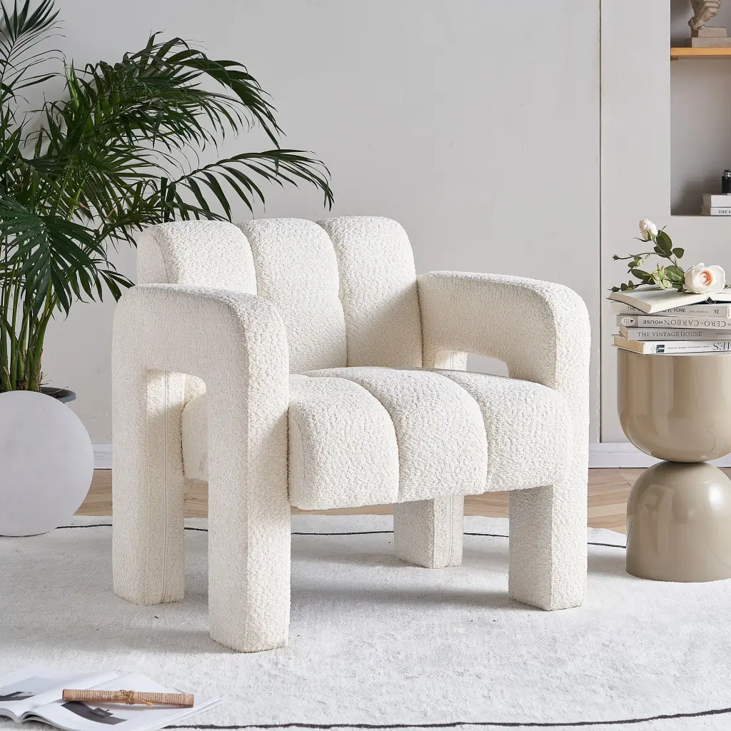 31.10 Inch Wide Boucle Upholstered Accent Chair Beige Primary Living Space wq furniture