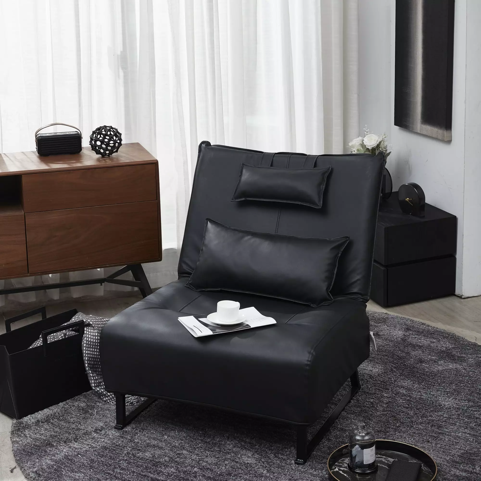 GUHOME Accent Recliner Chair High Back Armchair Sofa Black Home Theater