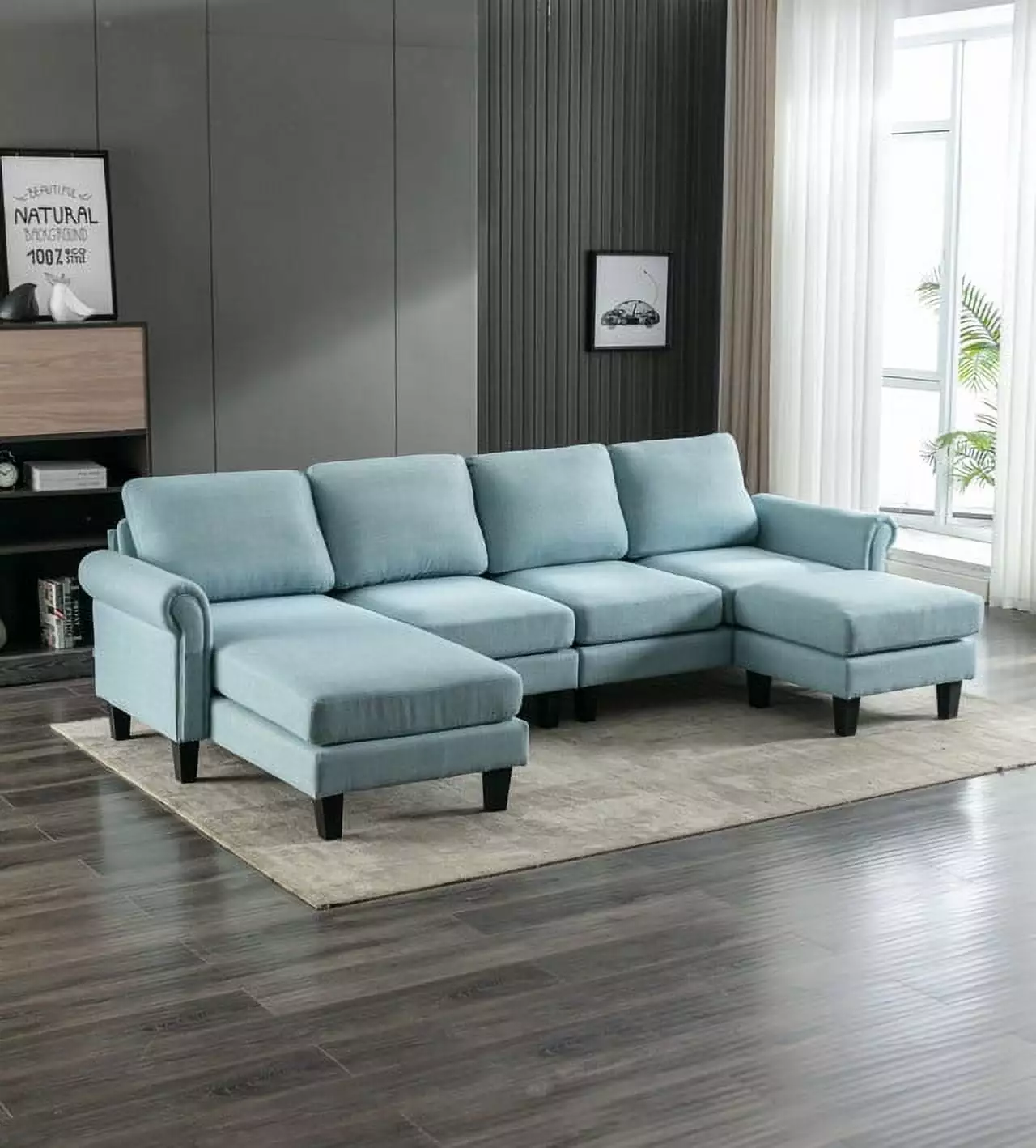 Light Blue Accent Sofa Vintage Modern Blend Sturdy Solid Wood Frame Comfortable Cushions HATNOKIL