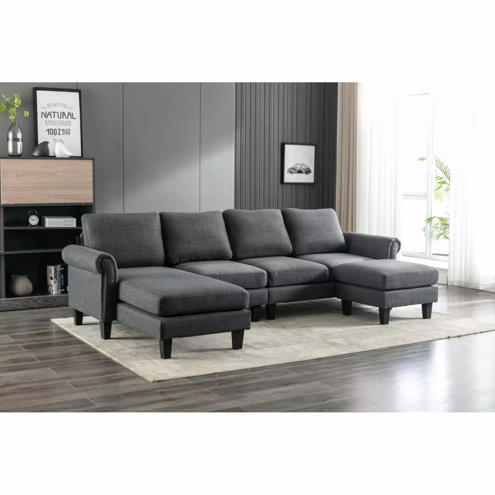 Charcoal Grey Accent Sofa Rustic Chic Design Solid Wood Frame Comfortable Seating Ponnky