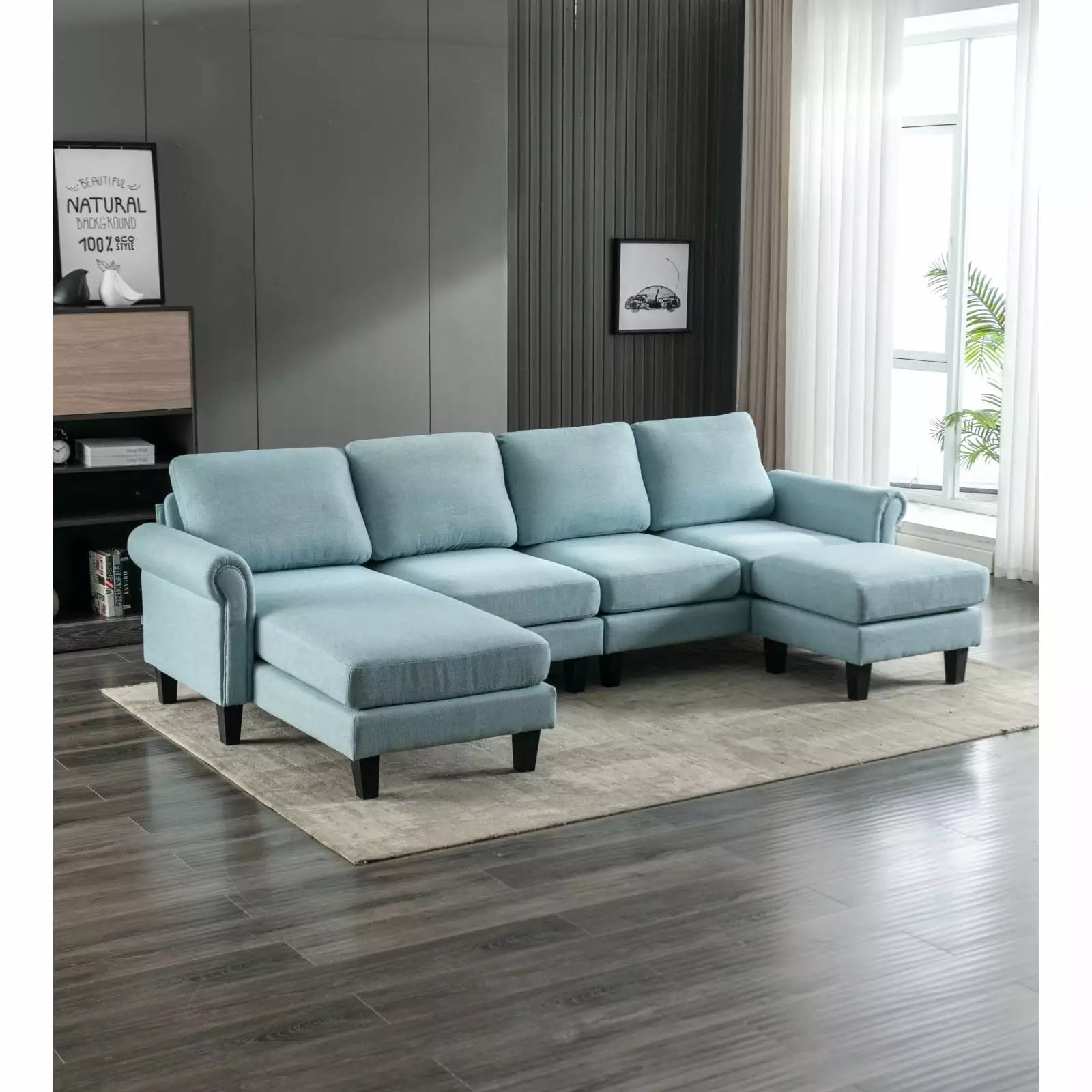 Light Blue Accent Sofa - Vintage and Modern Blend Sturdy Solid Wood Frame and Comfortable Cushions Ponnky