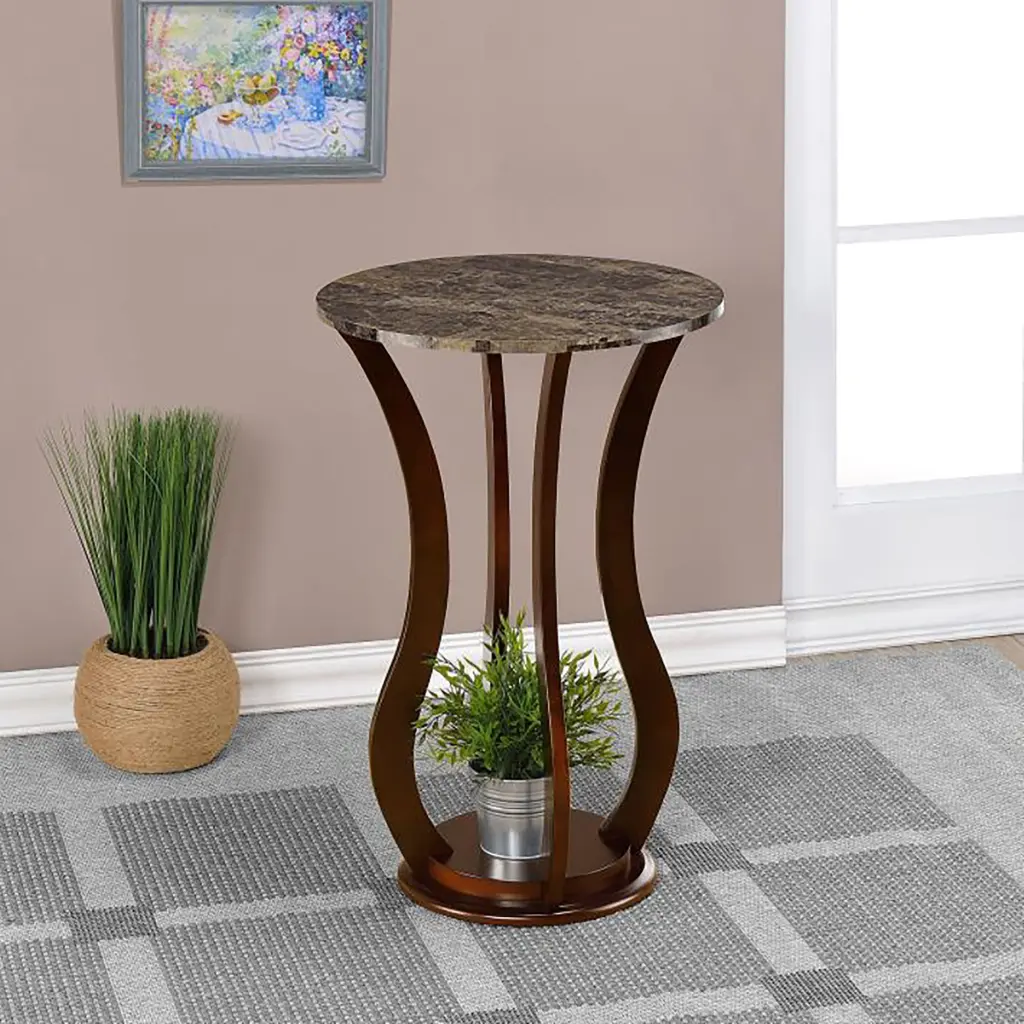 Brown Round Accent Table Faux Marble Top furniture max