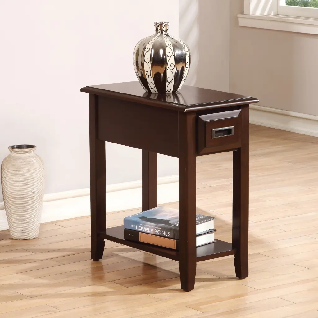 Dark Cherry Accent Table Drawer and Shelf Living Room furniture max