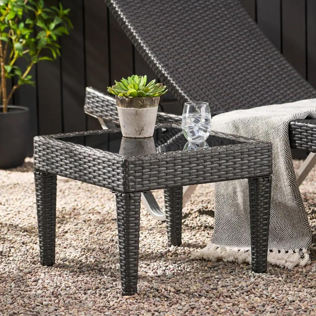 Antibes Accent Table Grey Rattan Living Room Decor nh-gardenpara