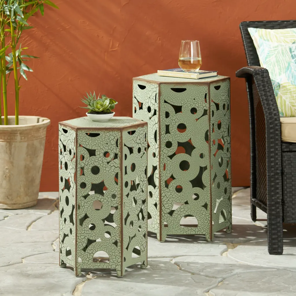 Selva Accent Table Antique Green Iron Side Table nh-gardenpara