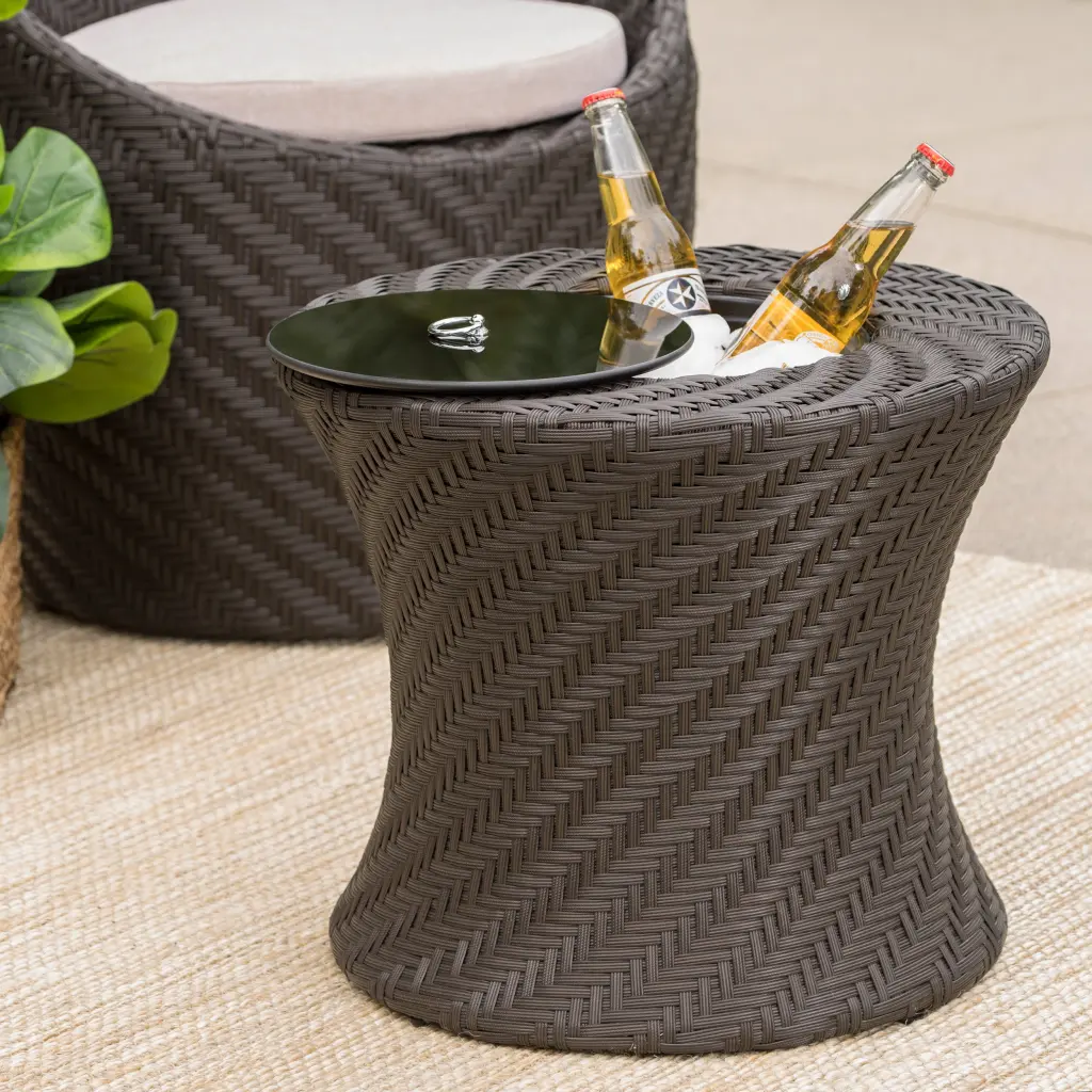Yarmouth Side Table Ice Bucket Grey PE Rattan and Iron Design nh-perfect home