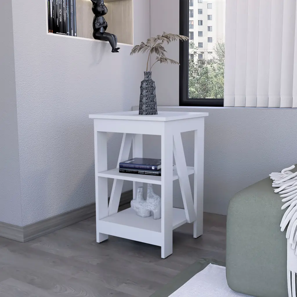 Clio Auxiliary Table Two Shelves White Modern Living Room Side Table rta mubles colombia