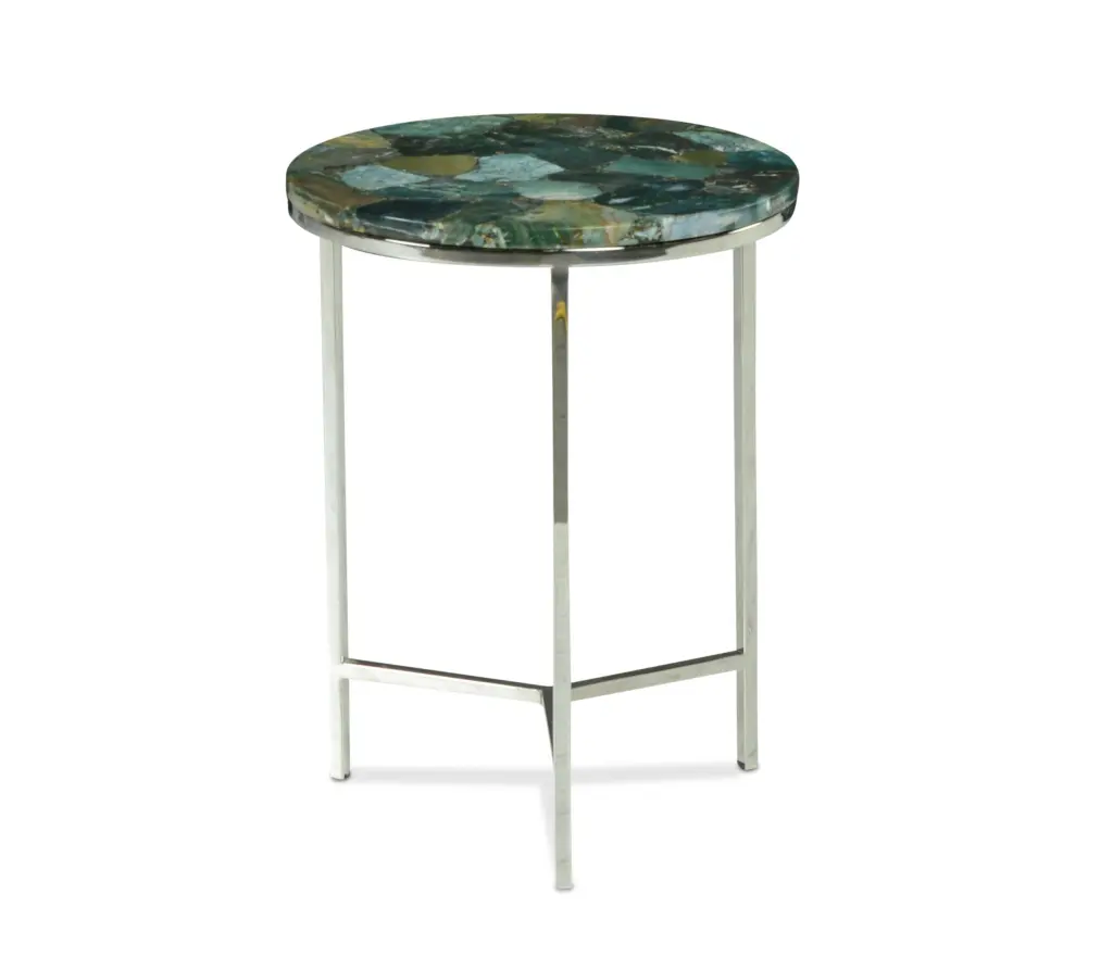 Accent Side Table Clean Lines Jasper Stone Top Emerald Modern steve silver furniture