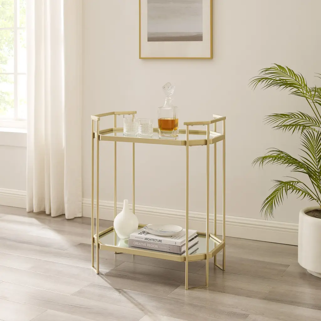 Modern Glam Mirror Top Accent Table Pale Gold Glass And Steel walker edison