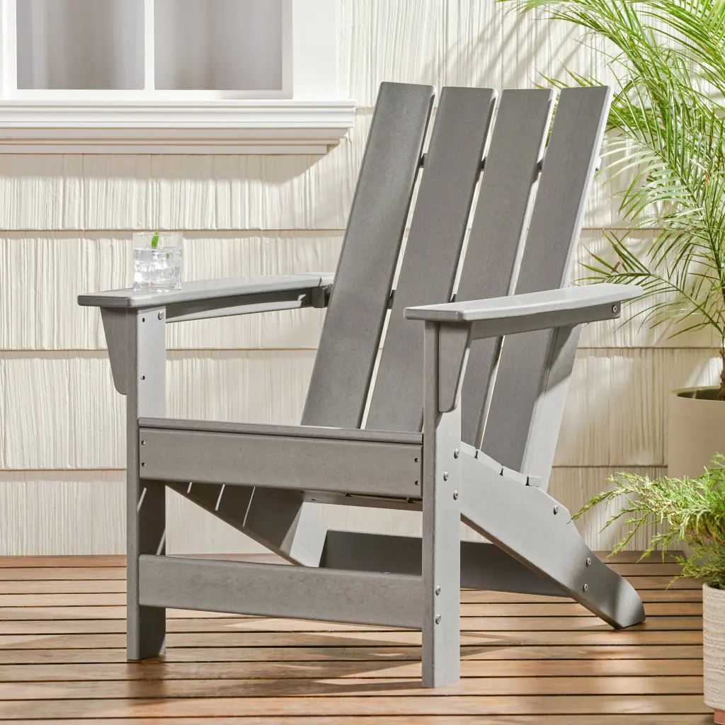 Encino Adirondack Chair Gray Hdpe Outdoor Patio Furniture nh-gardenpara