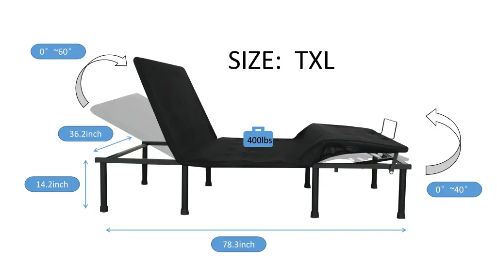 Adjustable Bed Base Three Fold TXL Motorized Head And Foot Incline Quiet rnb