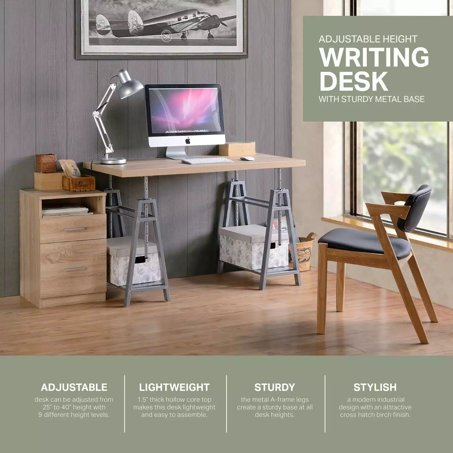 Kyndall Laine Select Model KYLN22 Variable Height Desk Metal Base Adjustable Office Desk American Furniture Classics