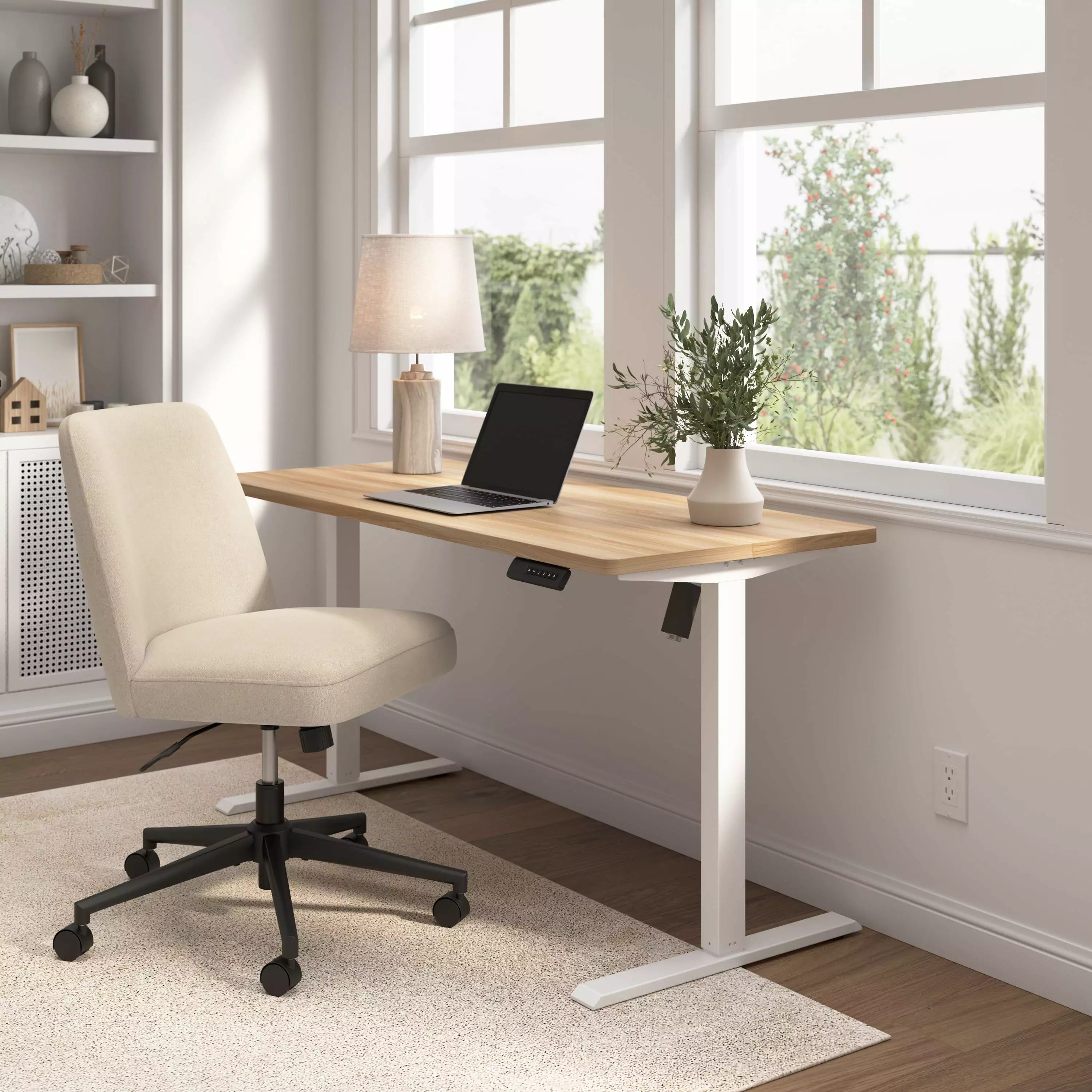 Energize Height Adjustable Standing Desk and Chair Maple - Engineered Wood Bush Furniture