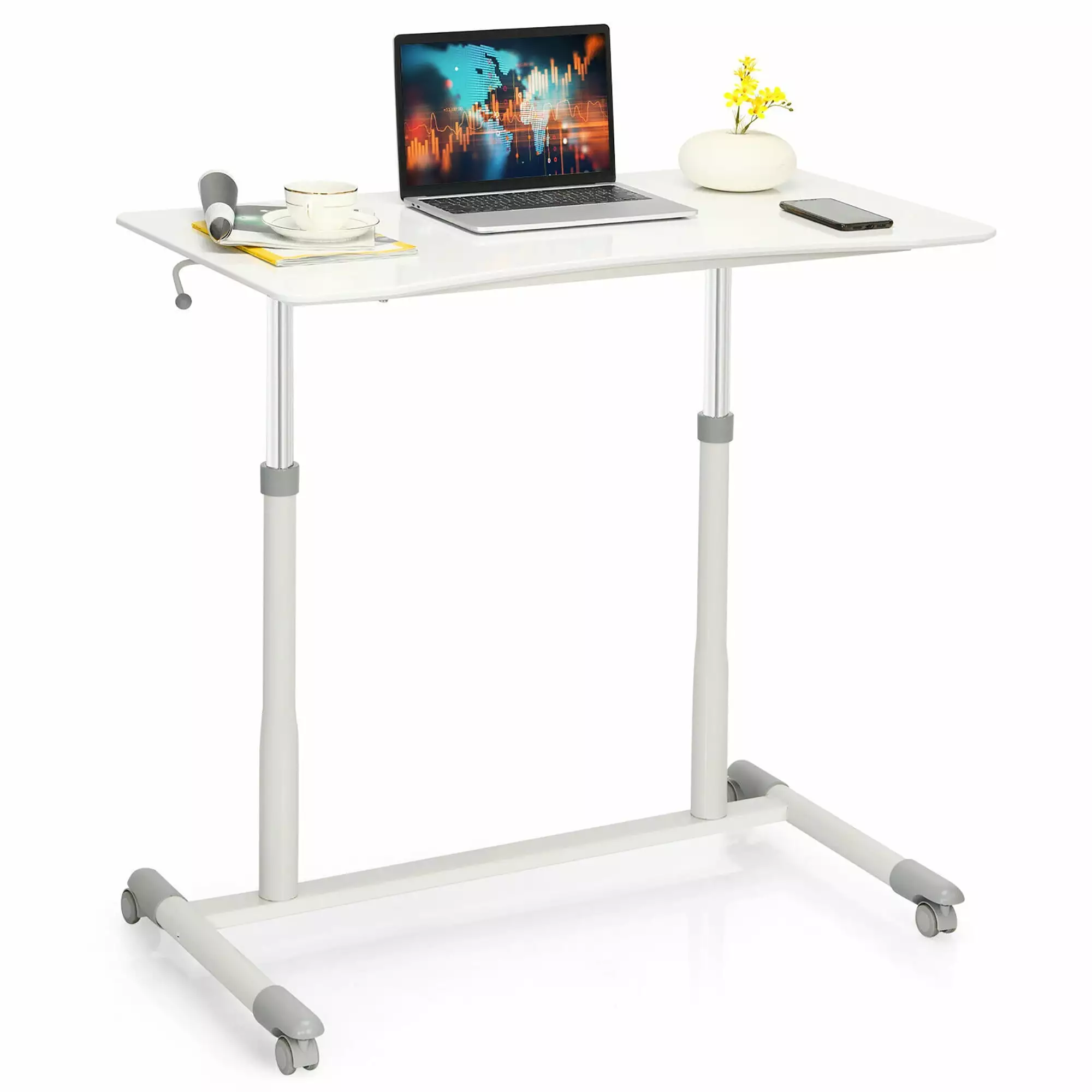 Costway Height Adjustable Computer Desk Sit to Stand Rolling Notebook Table Portable Workstation