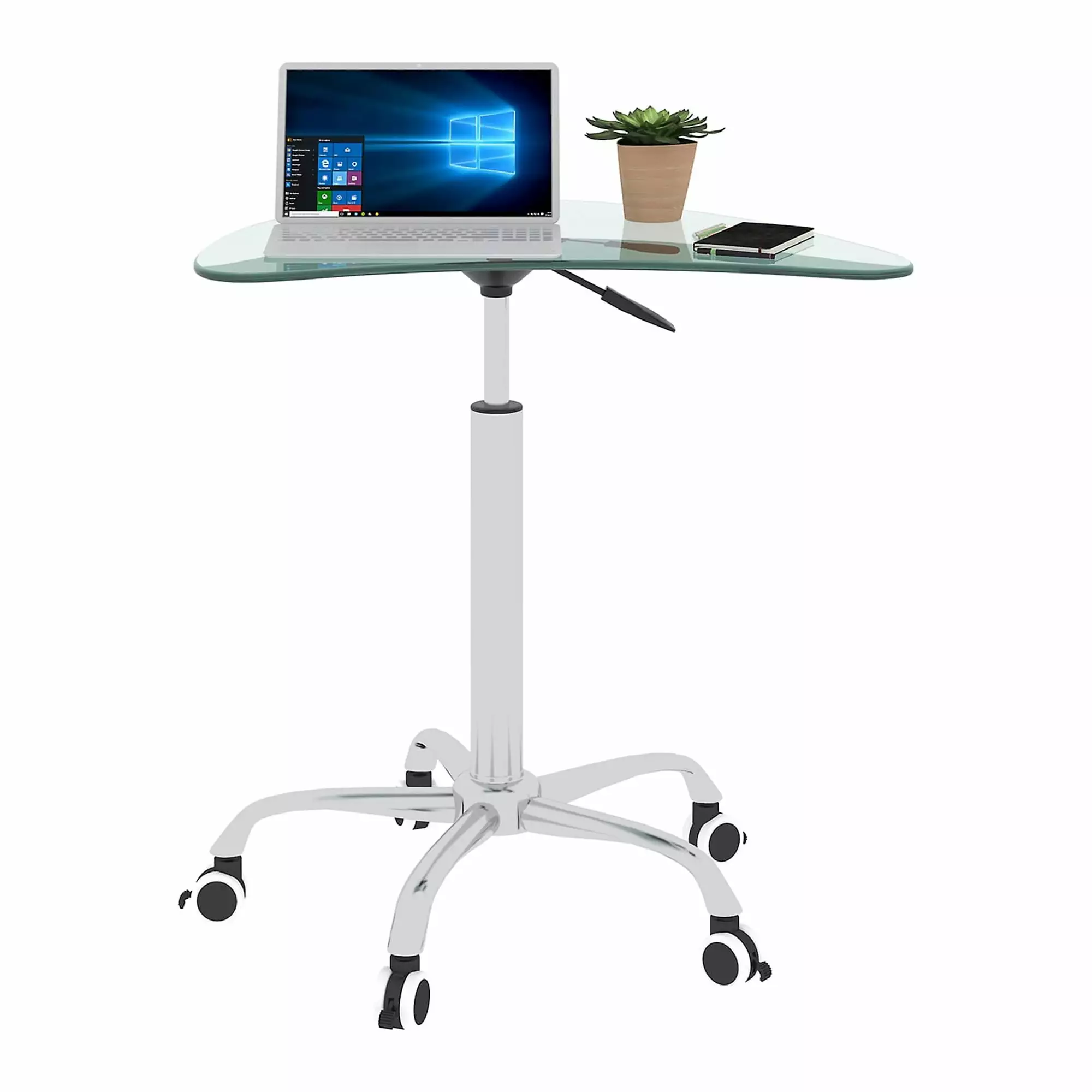 DLPIN Adjustable Height Black Tempered Glass Desk Table Lockable Wheels 24.2 to 32.7 Inches