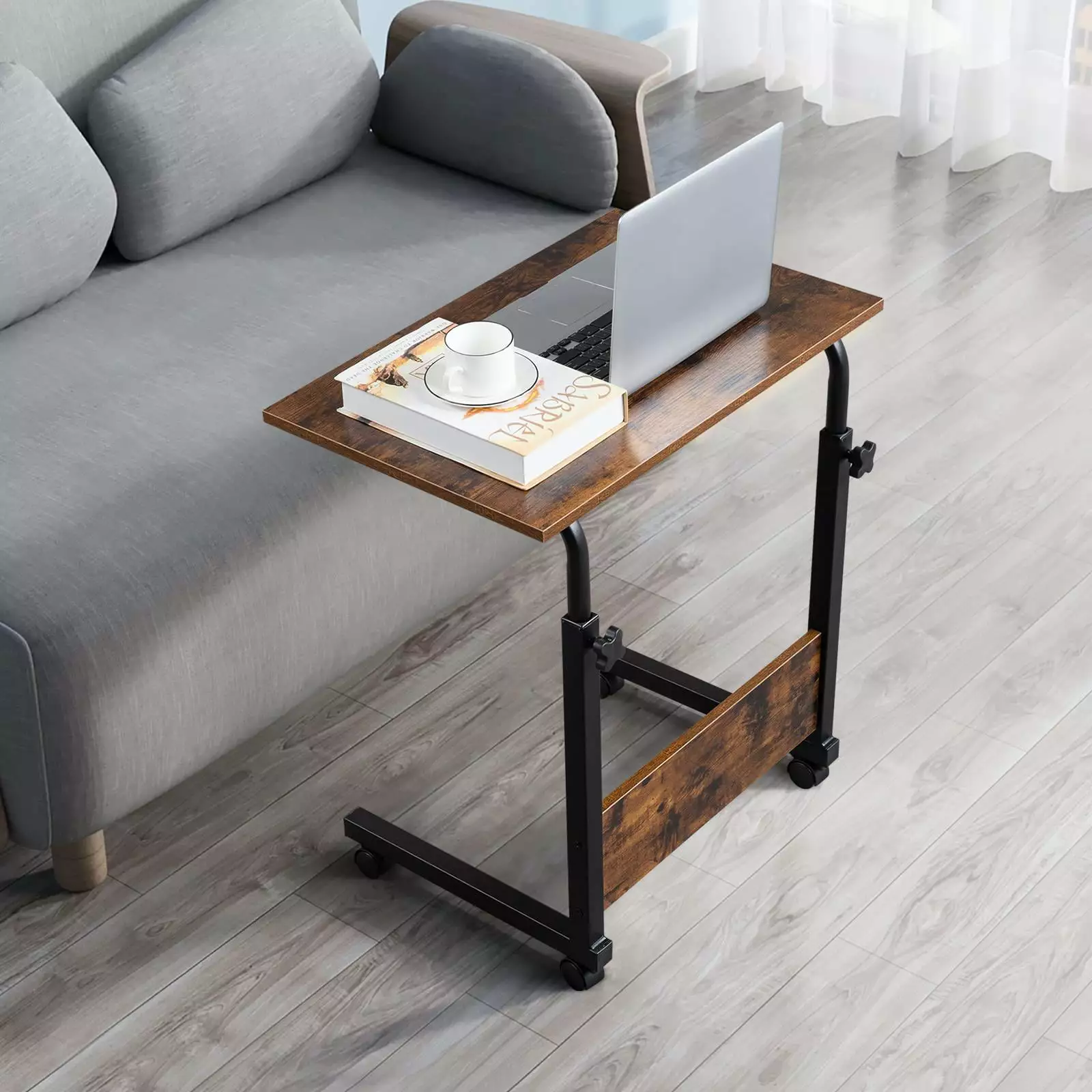BaytoCare Height Adjustable Computer Desk Home Office Study Sofa Bed Tray Retro Style FCH