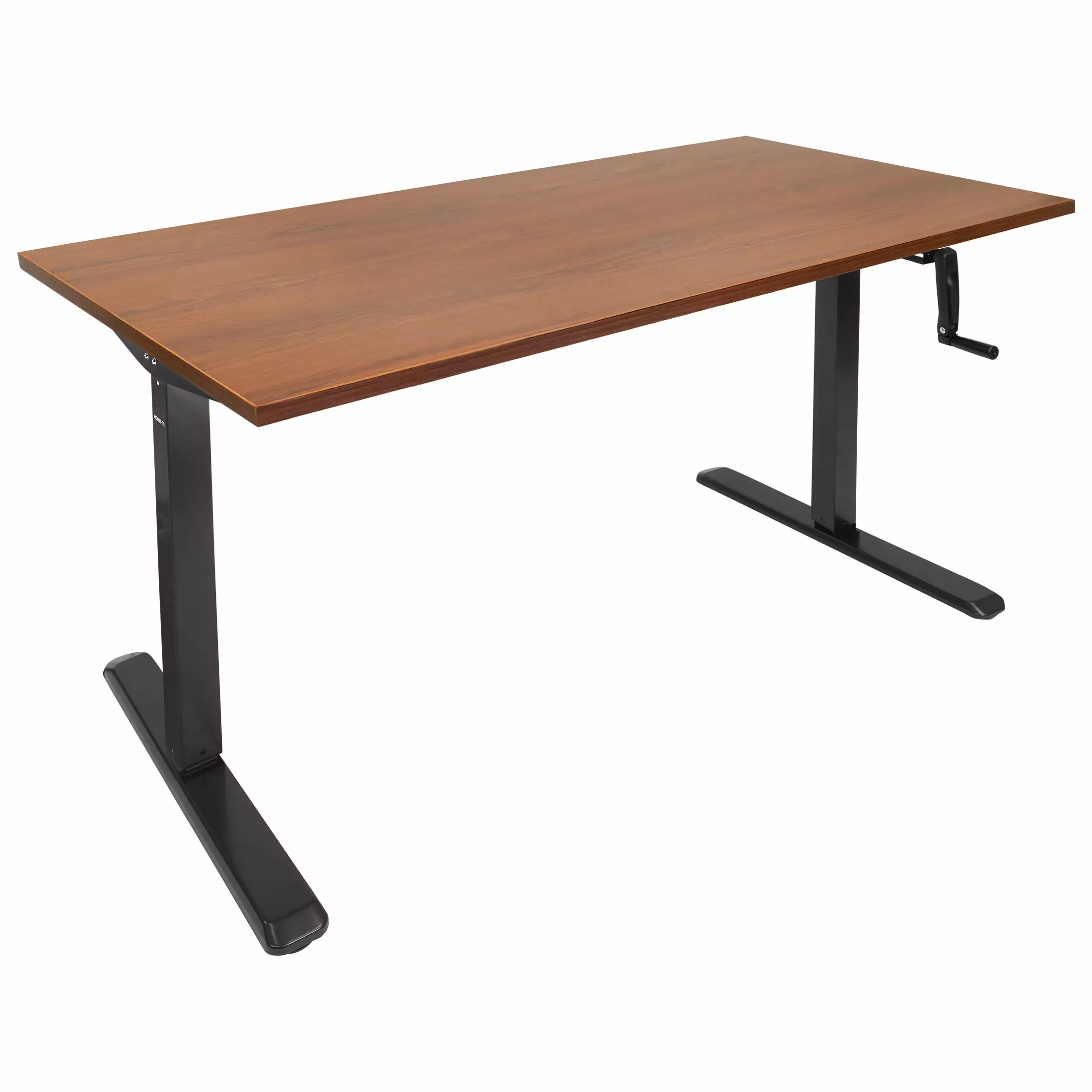 Mount-It Hand Crank Sit Stand Black Desk Frame Extra Wide Brown Tabletop Mount-It!