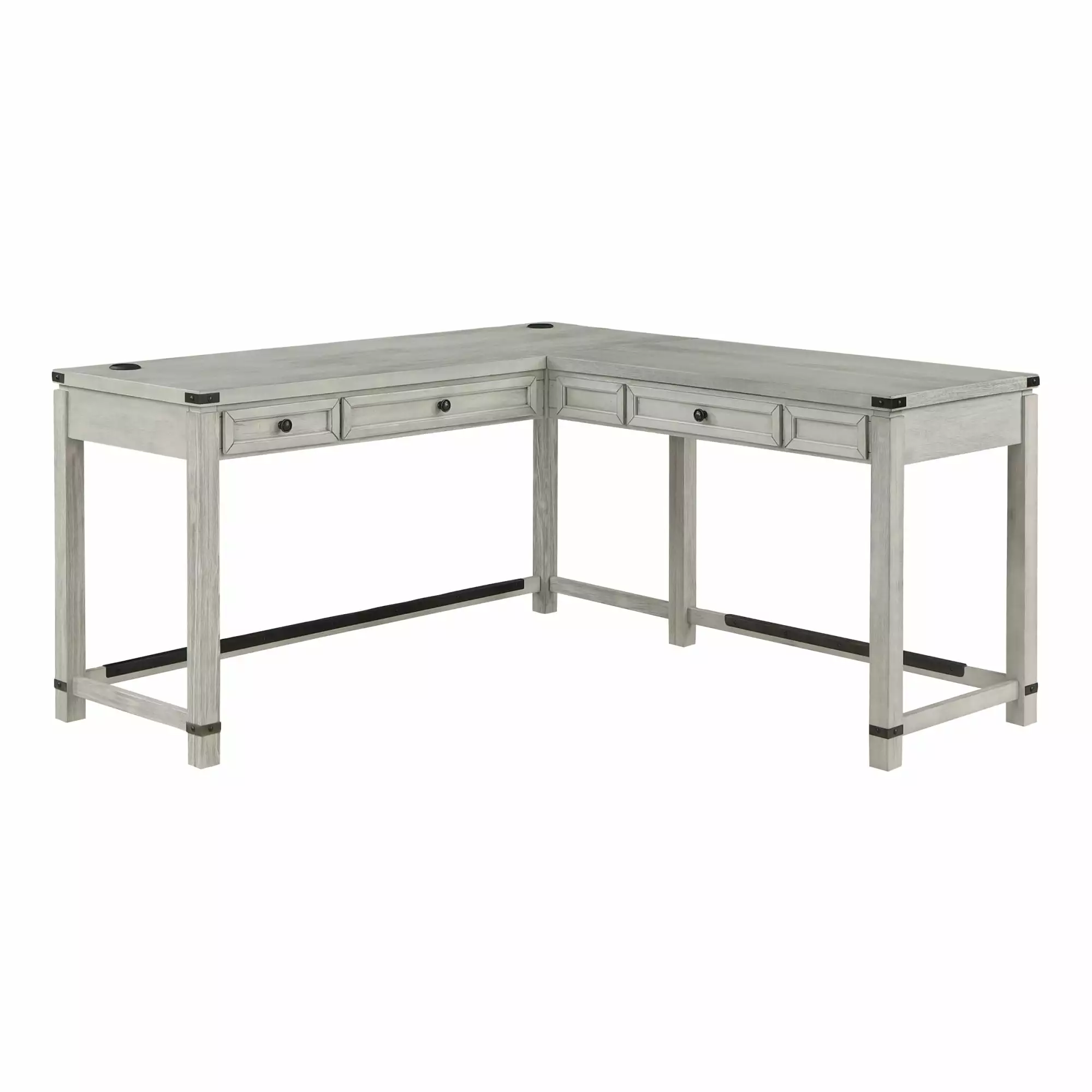 Baton Rouge Engineered Wood Sit-to-Stand L-Desk Champagne Oak Finish - Adjustable Height Desk OSP Home Furnishings