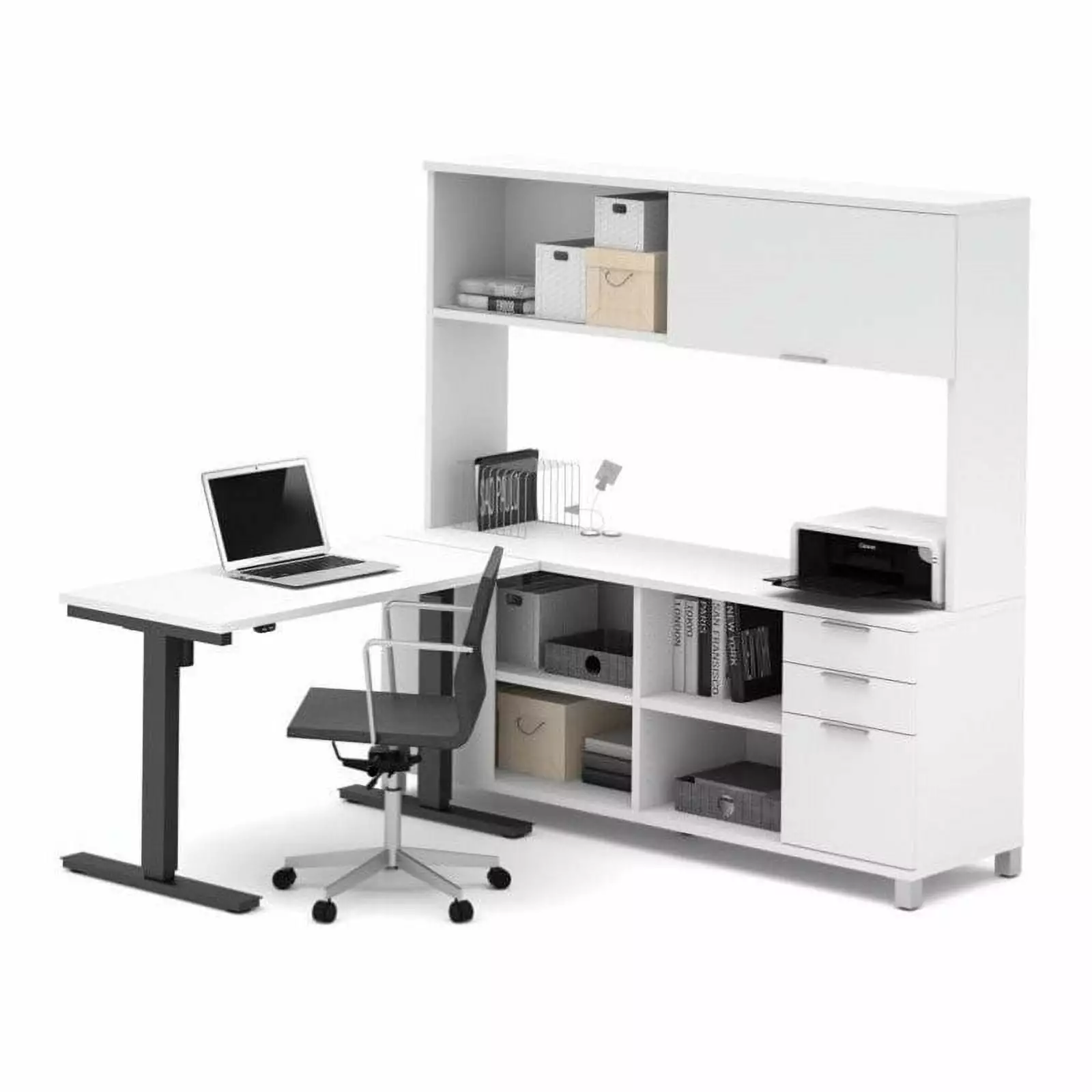 Scranton & Co Power Adjustable L Table Hutch White