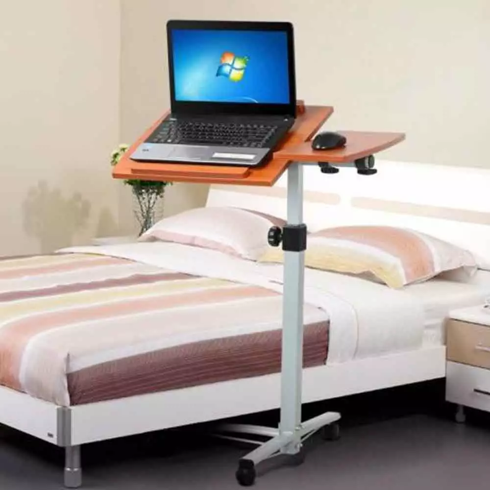 Veryke Multifunctional Lifting Computer Desk Wheels - Removable Side Computer Office Table Brown