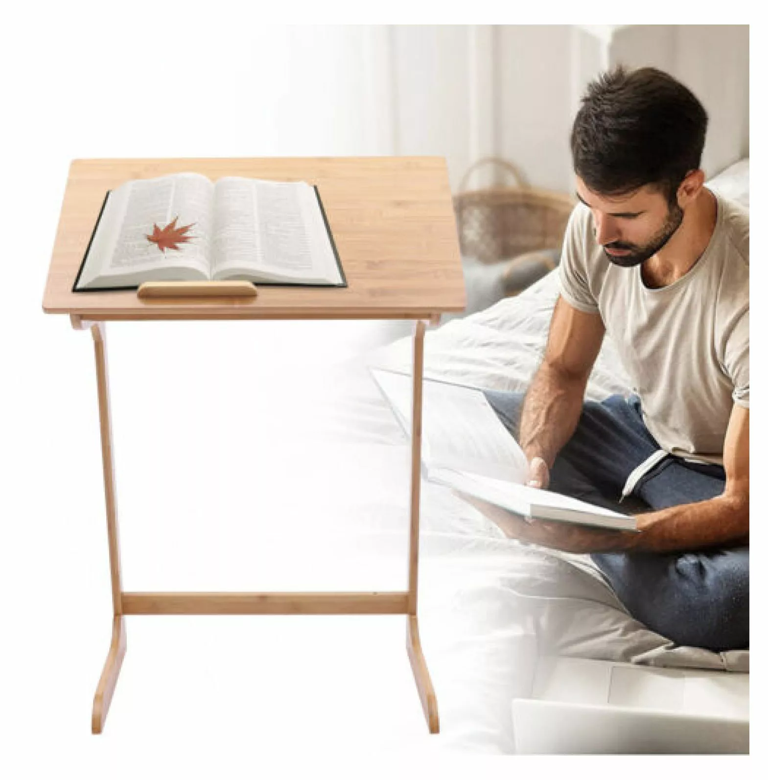 ZHANGHU Adjustable Height Bamboo Sofa Couch Laptop Desk Bedside Table Computer Standing