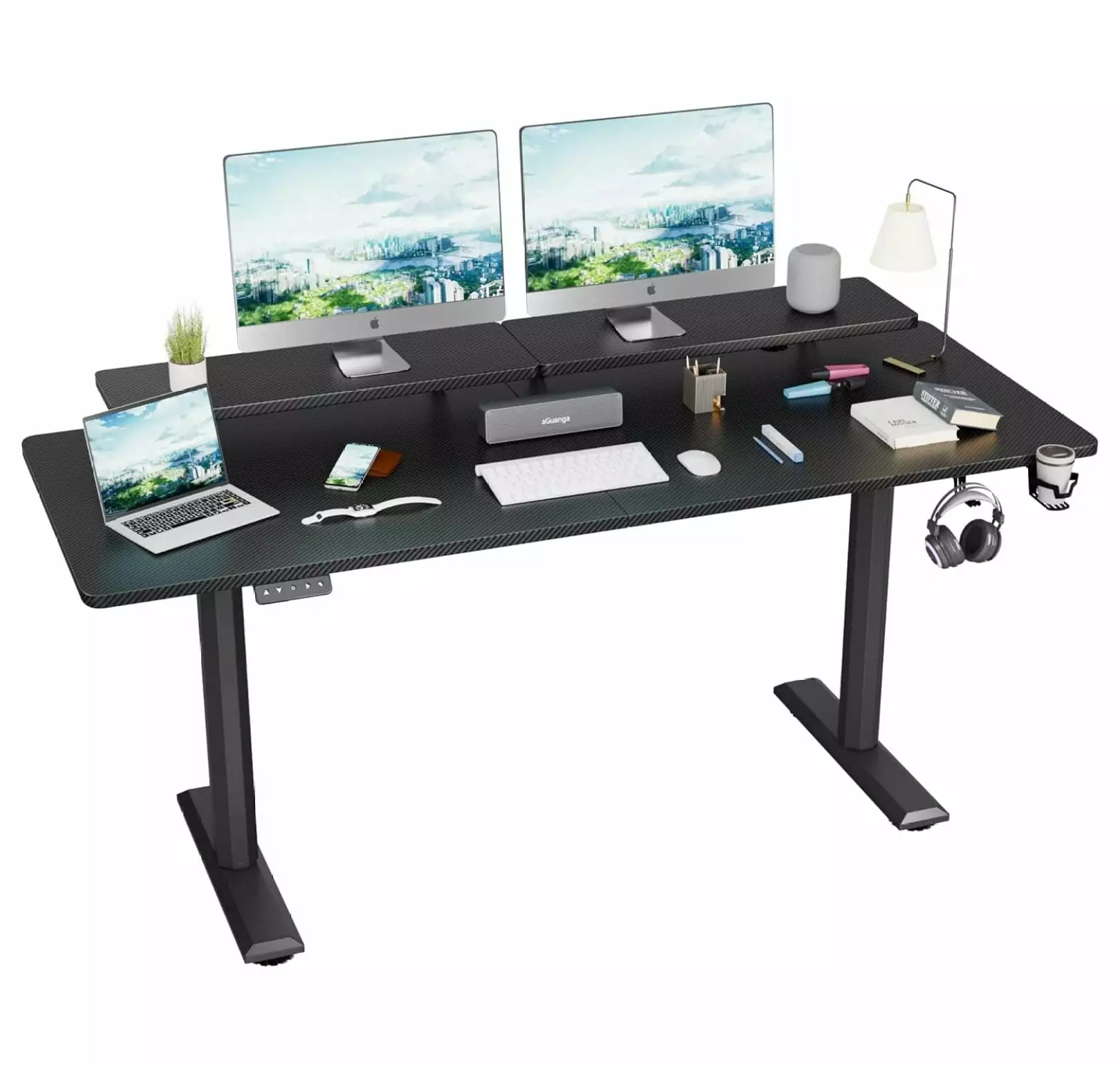 Killeryuki Electric Standing Desk Adjustable Height Desk 63 x 27 Inch Monitor Stand Home Office Computer Desk Black