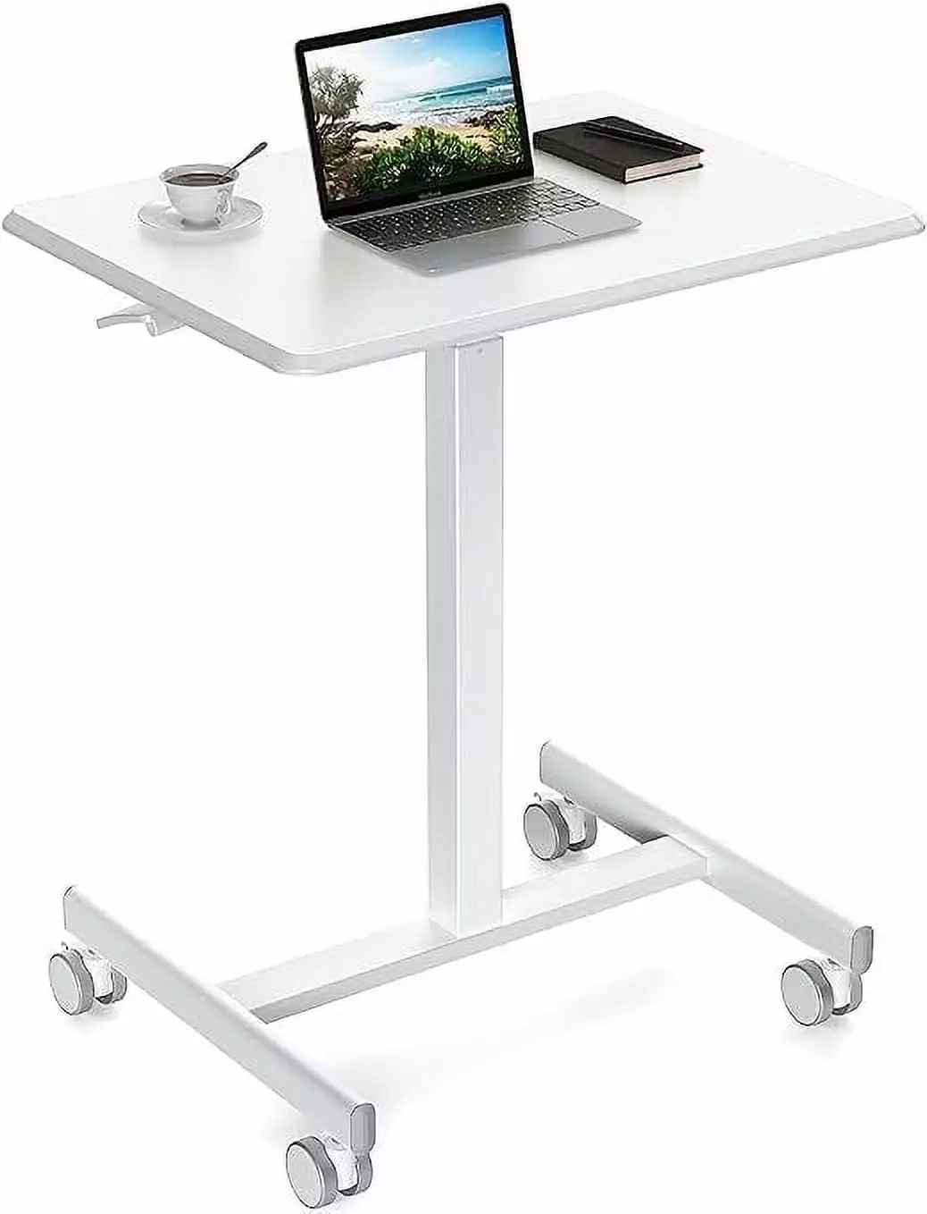 NEWBULIG Standing Height Adjustable Desk Laptop Mobile Rolling Table White Open Box