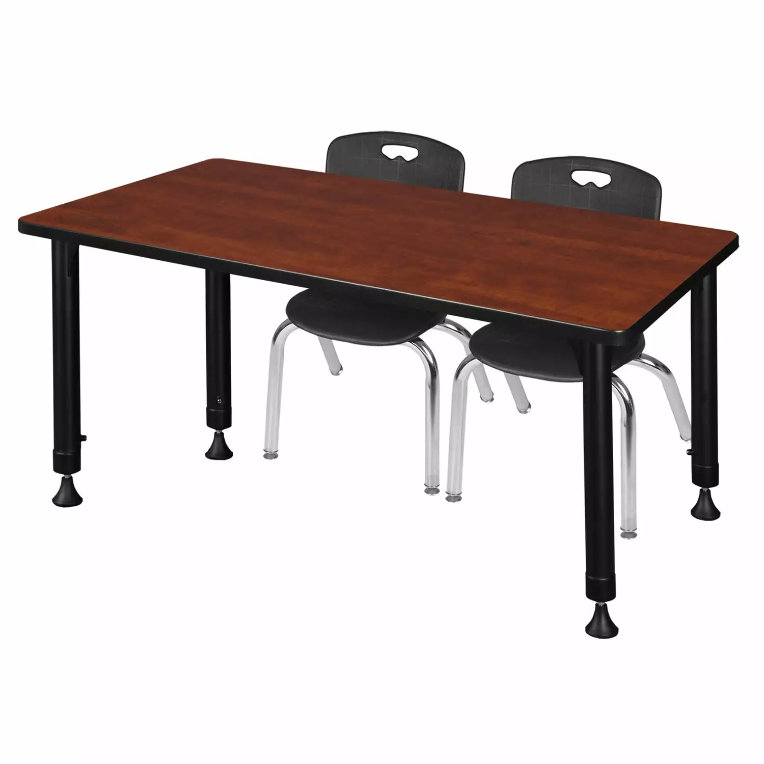 Regency Kee 48 x 24 Height Adjustable Classroom Table Cherry 2 Andy 12 Inch Stack Chairs Black