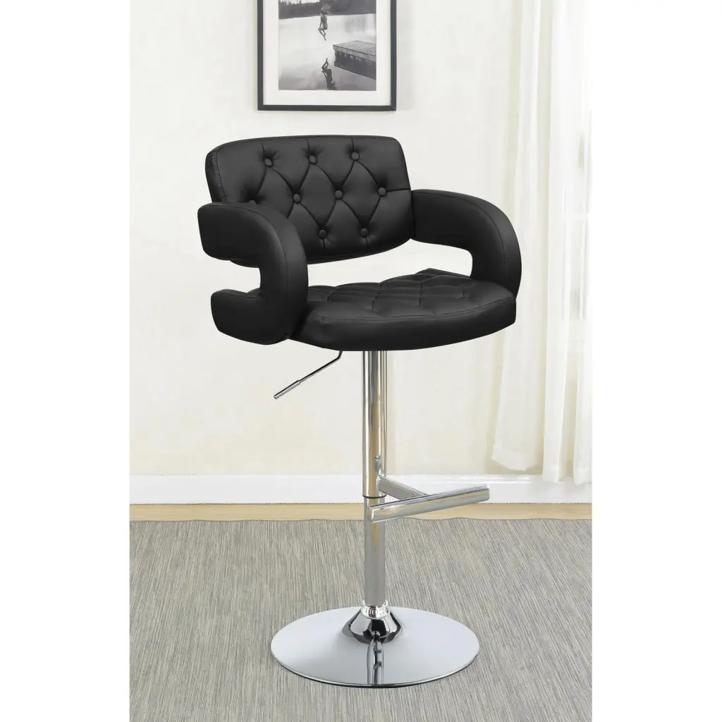Black Chrome Adjustable Bar Stool - Solid Black Foam Sponge Dining Stool furniture max