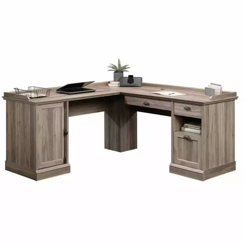 Bowery Hill Antique Look Home Office L-Shaped Computer Desk CPU Tower Salt Oak
