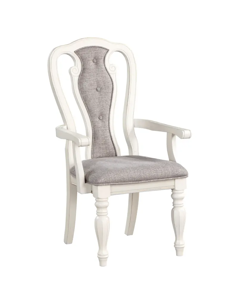 Florian Gray Fabric Arm Chair Set 2 Antique White Finish acme onsite store
