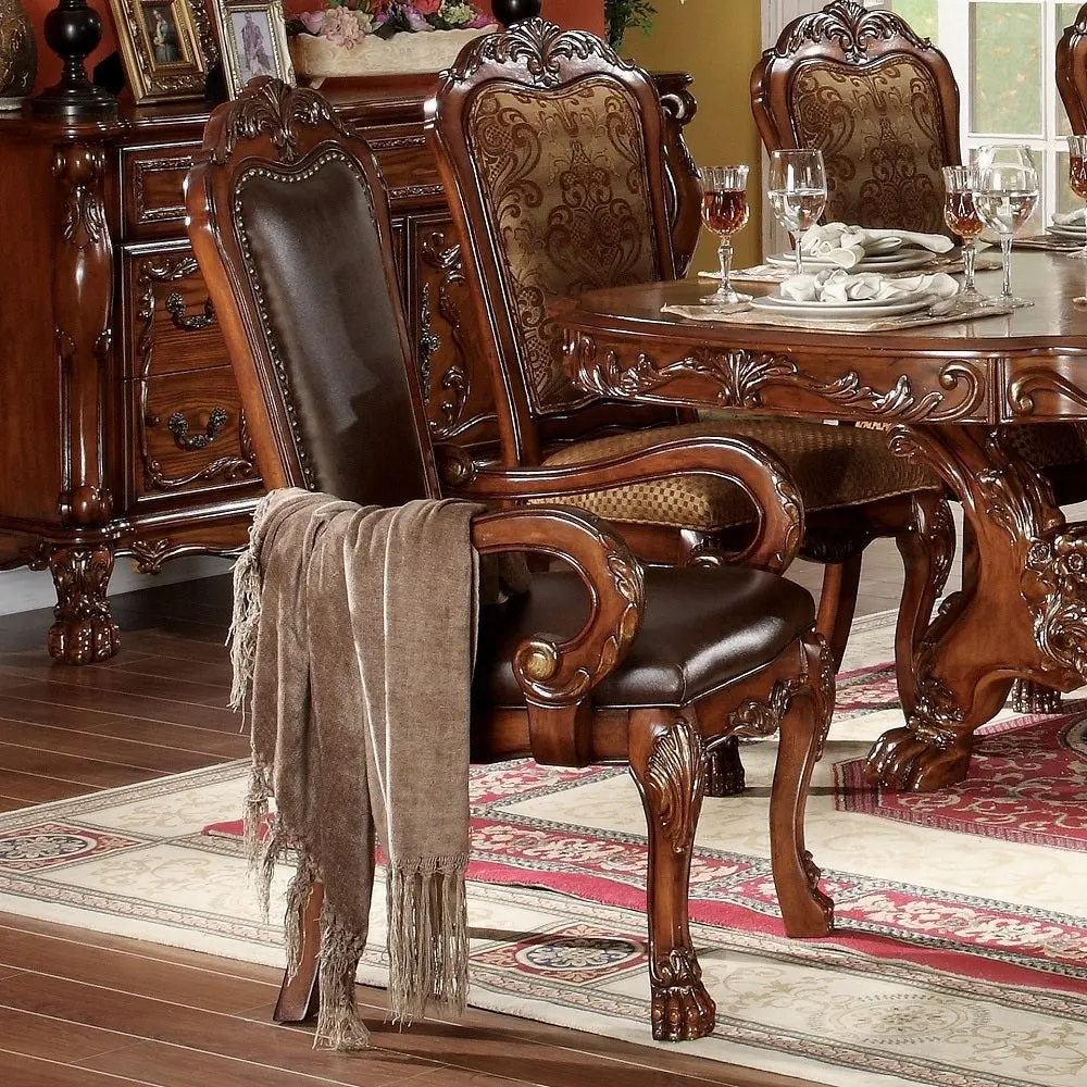 Brown And Cherry Oak Arm Chair Set 2 Solid Wood Dining Chairs Trim furniture max