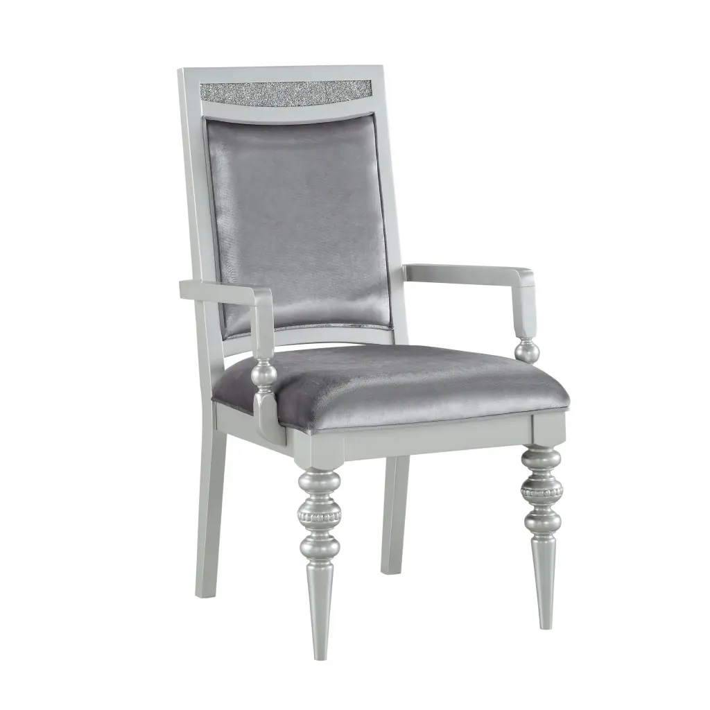 Grey and Platinum Upholstered Arm Chairs Set 2 Solid Grey and Silver furniture max